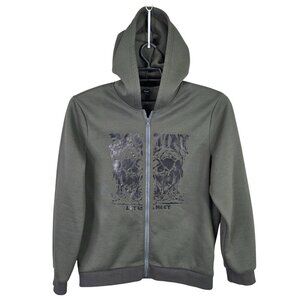 Mens Romwe Green Destiny Graphic Hoodie Full Zip Polyester Stretch Size L